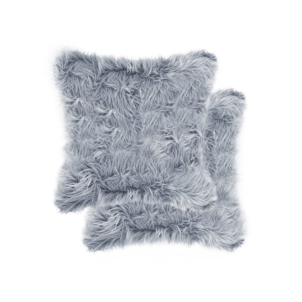Luxe Home Decor Belton Faux Fur Pillow | 2-Piece | Grey | 18"x18"
